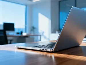Mężczyzna przy biurku korzystający z laptopa i smartfona z aplikacją bankową, ilustrujący proces logowania do Energa24.