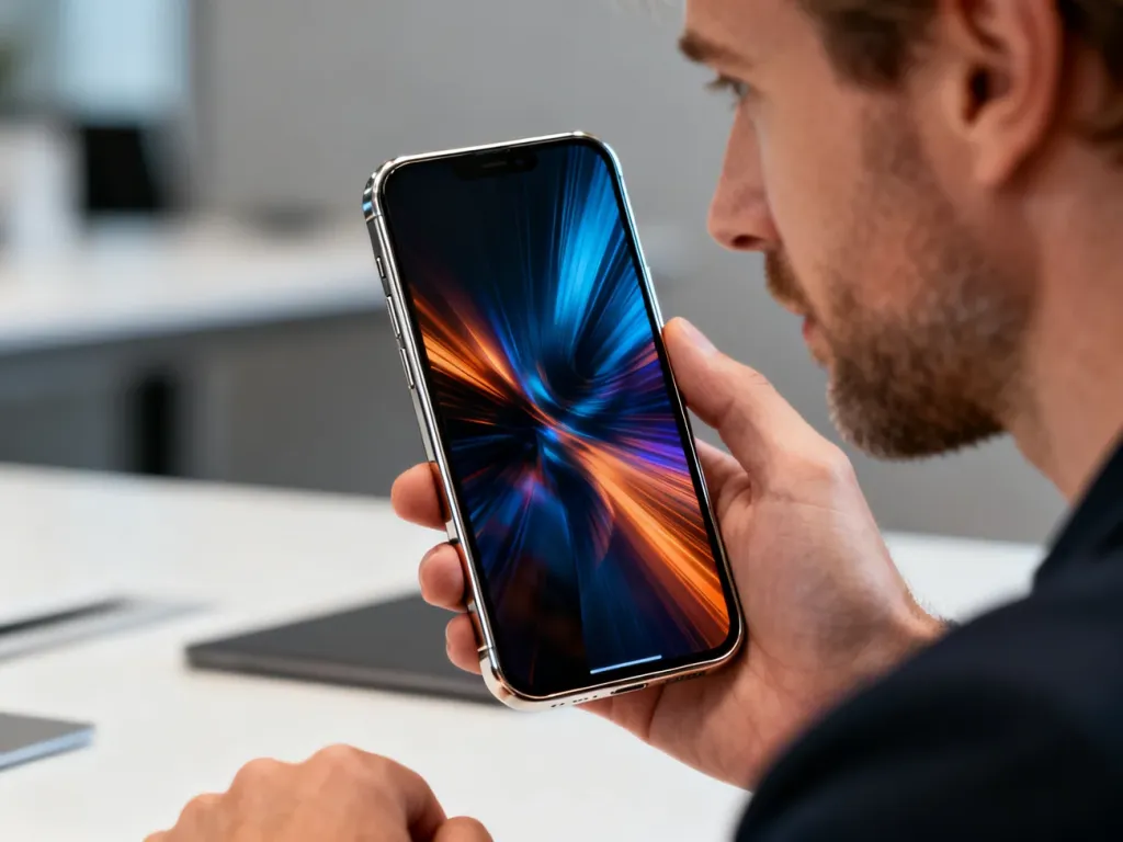 Mężczyzna trzymający w dłoni Samsunga Galaxy S24 Ultra z tytanową ramką na tle nowoczesnego, minimalistycznego biura.
