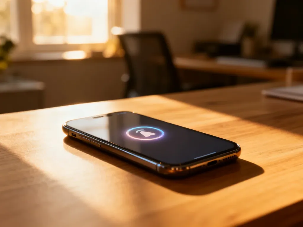 Nowoczesny smartfon na biurku z widoczną ikoną powiadomienia, ilustrujący problem z otrzymywaniem wiadomości na WhatsApp.
